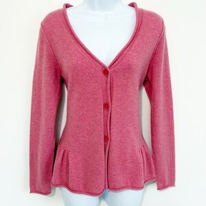 SUNDANCE 100% Cashmere Cardigan Sweater Button Up Peplum Pink Small